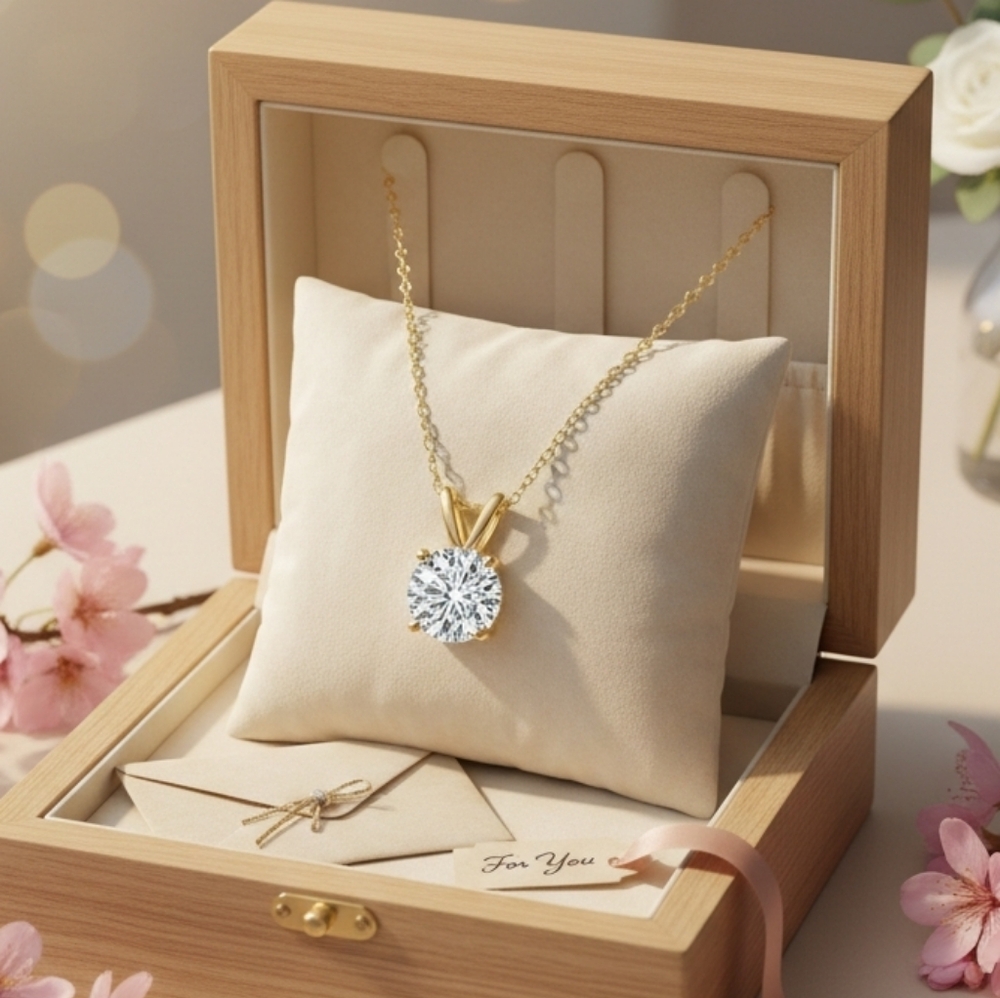 1 CT Moissanite Diamond Solitaire Pendant Anniversary Birthday Gift